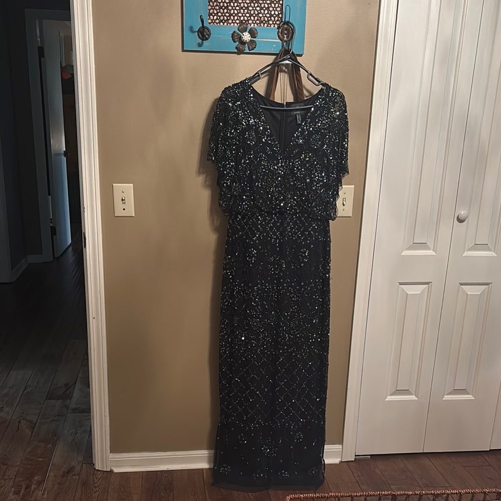 Adrianna Papell Elegant Black Beaded Maxi Dress